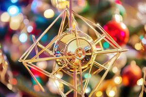 A golden christmas ornament with a star on it photo