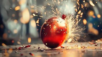 A red ball is being lit on fire photo