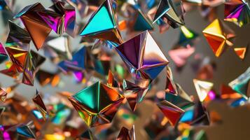 A bunch of colorful triangles are flying in the air photo