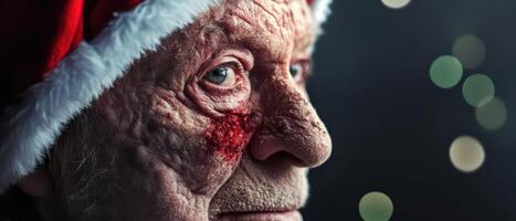 An old man with a santa hat on his face photo