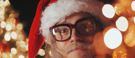 A man wearing glasses and a santa hat photo
