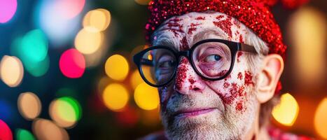 An old man with glasses and a red hat photo
