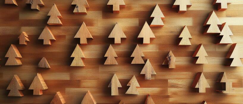 A wooden wall with many small trees on it photo