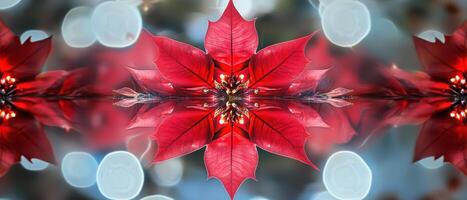 A red poinsettia flower is shown in a photo