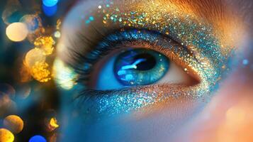 A woman's eye with glitter on it photo