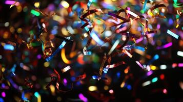 Many colorful streamers are scattered on the ground photo