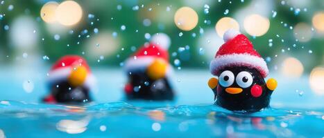 Christmas penguin in the water photo