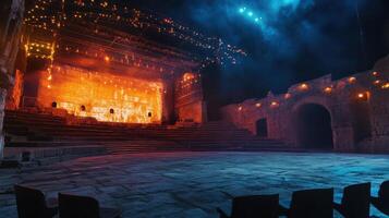 An empty stage with chairs and lights photo