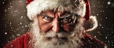 Santa claus angry face in snow photo