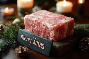 A piece of meat on a block photo