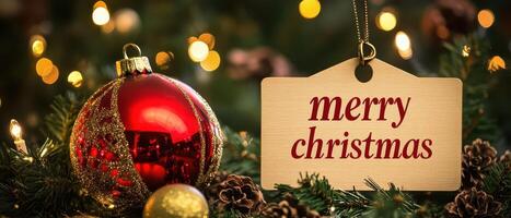 Merry christmas message on christmas tree photo
