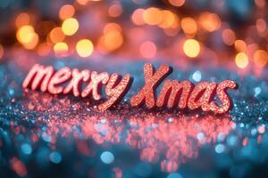 Merry christmas text on bokeh background photo