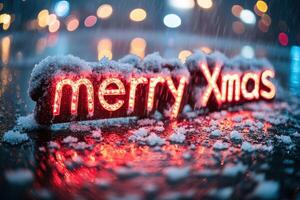 Merry christmas text in snow photo
