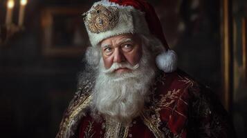 An old man wearing a santa claus costume photo