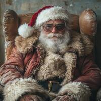 Santa claus in a leather jacket and sunglasses photo