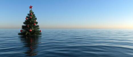 Christmas tree floating in the ocean photo