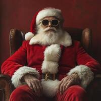 Santa claus in sunglasses sitting in a chair photo
