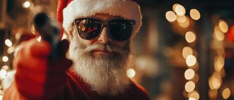 A man wearing sunglasses and a santa hat photo