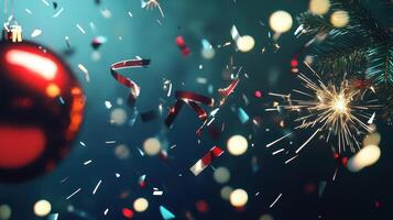 A christmas tree with a red ball and sparklers photo