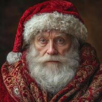 A close up of a man with a santa hat photo