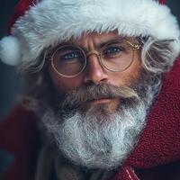 A man with glasses and a beard wearing a santa hat photo
