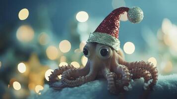 A small octopus wearing a santa hat photo