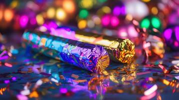 Colorful confetti and sparklers on a table photo