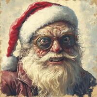 A painting of santa claus with glasses and a beard photo