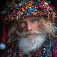 A bearded man with a long white beard and a hat photo