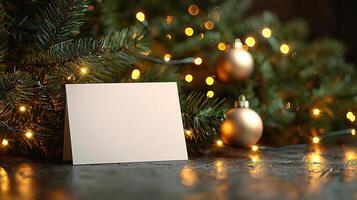 Blank Christmas card mockup, holiday gift giving theme photo