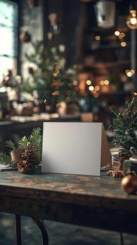 mockup blank card on work table photo