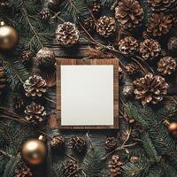 Blank rustic Christmas card mockup, natural holiday elements photo