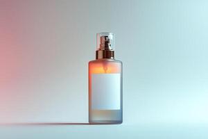 Sophisticated Spray Bottle Designs. A sleek, modern perfume bottle with a minimalist design, showcasing a soft gradient background that highlights its elegance. photo