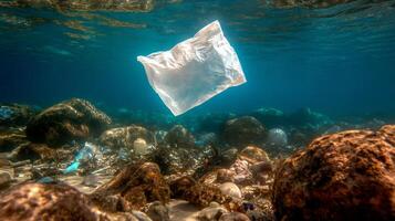 A plastic bag floating in the ocean photo