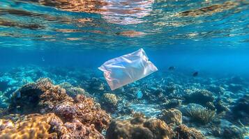 A plastic bag floating in the ocean photo