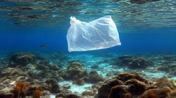 A plastic bag floating in the ocean photo