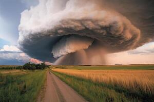 A large storm cloud is seen over a field photo