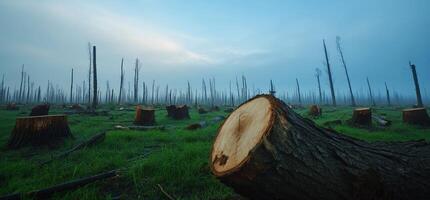 A forest with many trees that have been cut down photo