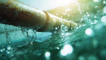 Water splashing around a rusted pipe, highlighting environmental concerns. photo