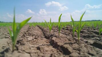 A close up of a field with green plants growing photo