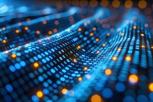 Futuristic Digital Wave with Binary Code and Glowing Lights for Technology Design photo