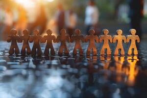 Unity and Togetherness Concept with Paper Figures at Sunset photo