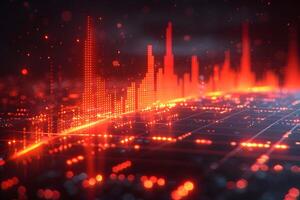 Futuristic Digital Landscape with Glowing Red Data Visualization photo