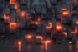 Glowing Abstract Geometric Wall with Illuminated Cubes for Modern Design photo