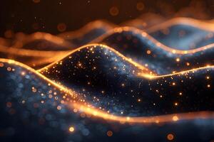 Glowing Abstract Wave Landscape with Sparkling Particles for Digital Art and Design photo