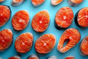 Fresh Salmon Steaks Pattern Vibrant Seafood Display for Culinary Design photo