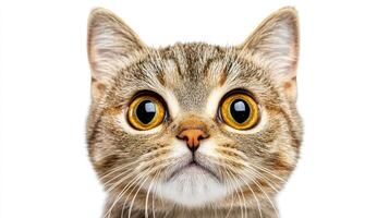 A young cat with large, captivating eyes gazes directly at the observer, showcasing its playful nature photo