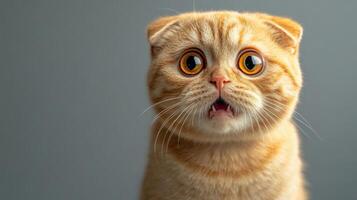 A curious cat with large eyes looks astonished as it stares directly at the camera, showcasing its playful character photo