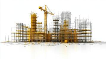 A large construction site showcases scaffolding and cranes, highlighting progress on a modern urban building photo