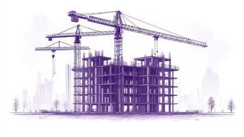grúas son activamente trabajando en un Alto construcción proyecto en medio de un urbano horizonte durante el día foto